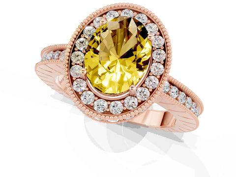 Rose gold Oval Cut Halo Diamond Engagement Ring with Milgrain Pave Band and Four-Prong Setting_1