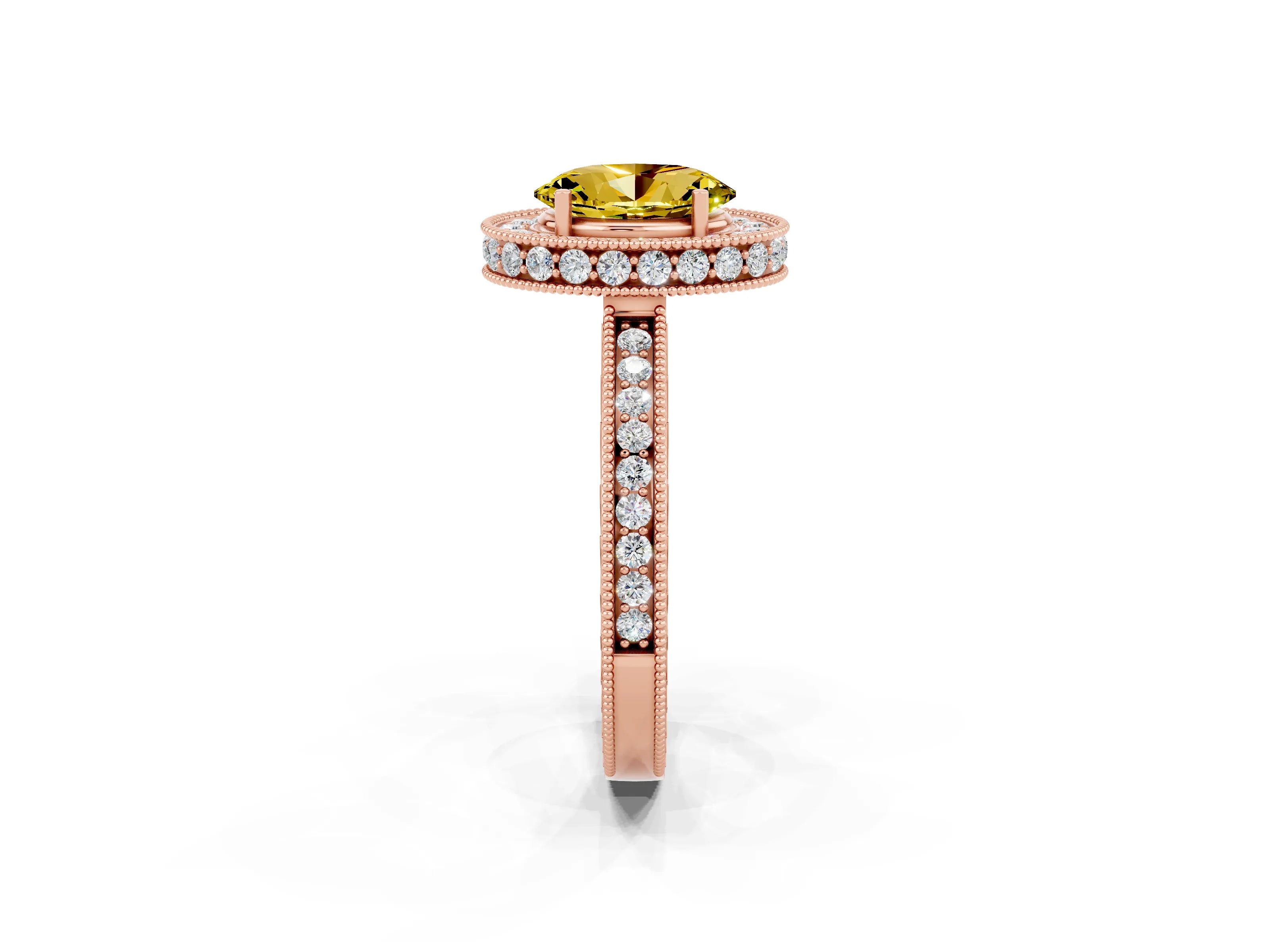 Rose gold Oval Cut Halo Diamond Engagement Ring with Milgrain Pave Band and Four-Prong Setting_2