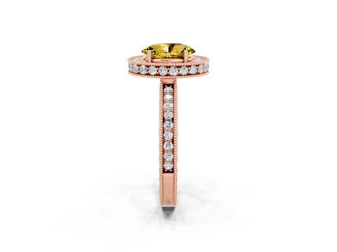 Rose gold Oval Cut Halo Diamond Engagement Ring with Milgrain Pave Band and Four-Prong Setting_2