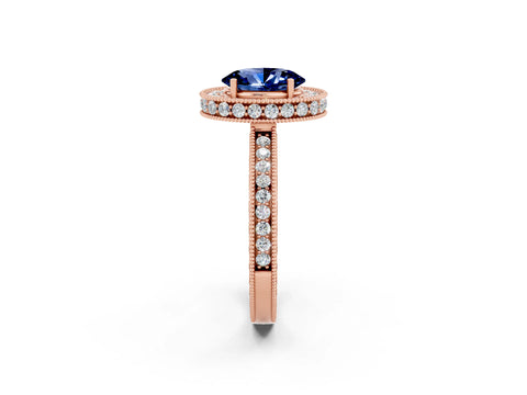 Rose gold Oval Cut Halo Diamond Engagement Ring with Milgrain Pave Band and Four-Prong Setting_2