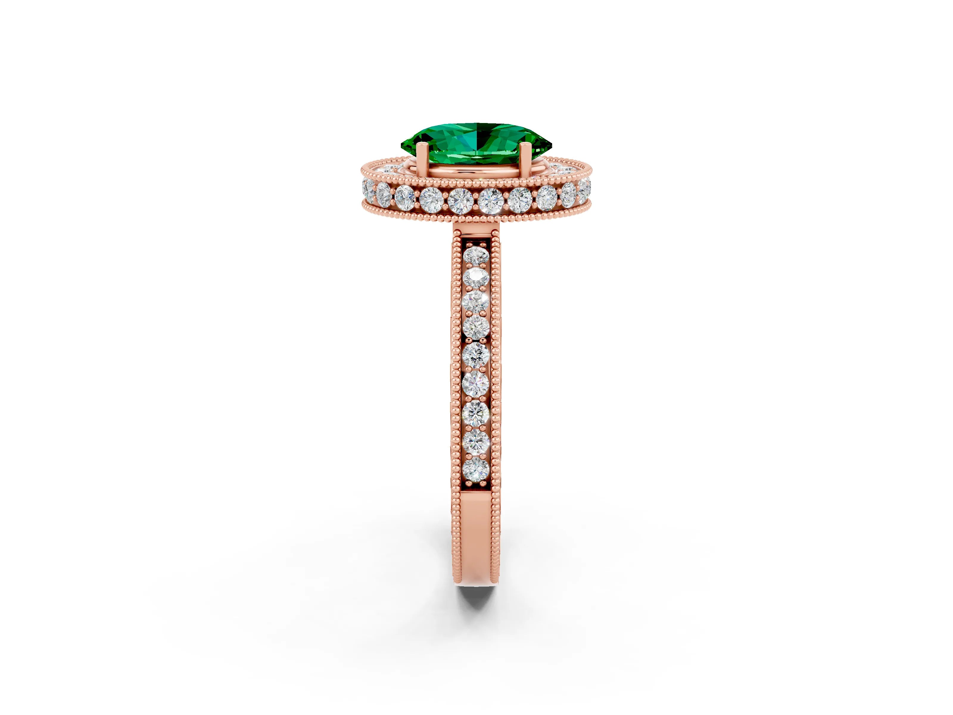 Rose gold Oval Cut Halo Diamond Engagement Ring with Milgrain Pave Band and Four-Prong Setting_2