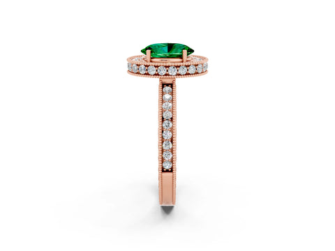 Rose gold Oval Cut Halo Diamond Engagement Ring with Milgrain Pave Band and Four-Prong Setting_2