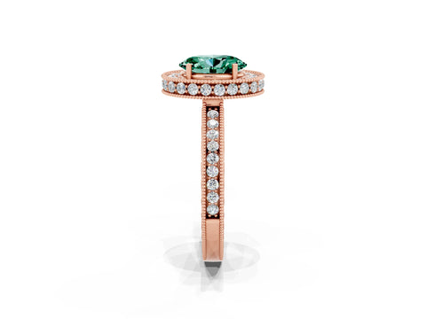 Rose gold Oval Cut Halo Diamond Engagement Ring with Milgrain Pave Band and Four-Prong Setting_2