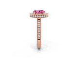 Rose gold Oval Cut Halo Diamond Engagement Ring with Milgrain Pave Band and Four-Prong Setting_2