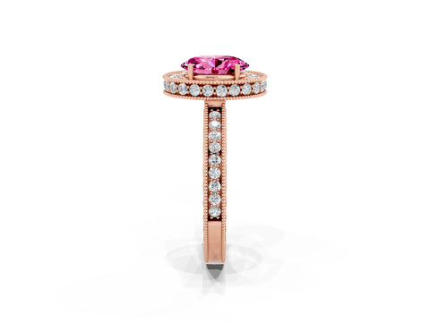Rose gold Oval Cut Halo Diamond Engagement Ring with Milgrain Pave Band and Four-Prong Setting_2