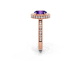 Rose gold Oval Cut Halo Diamond Engagement Ring with Milgrain Pave Band and Four-Prong Setting_2