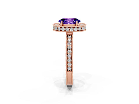 Rose gold Oval Cut Halo Diamond Engagement Ring with Milgrain Pave Band and Four-Prong Setting_2