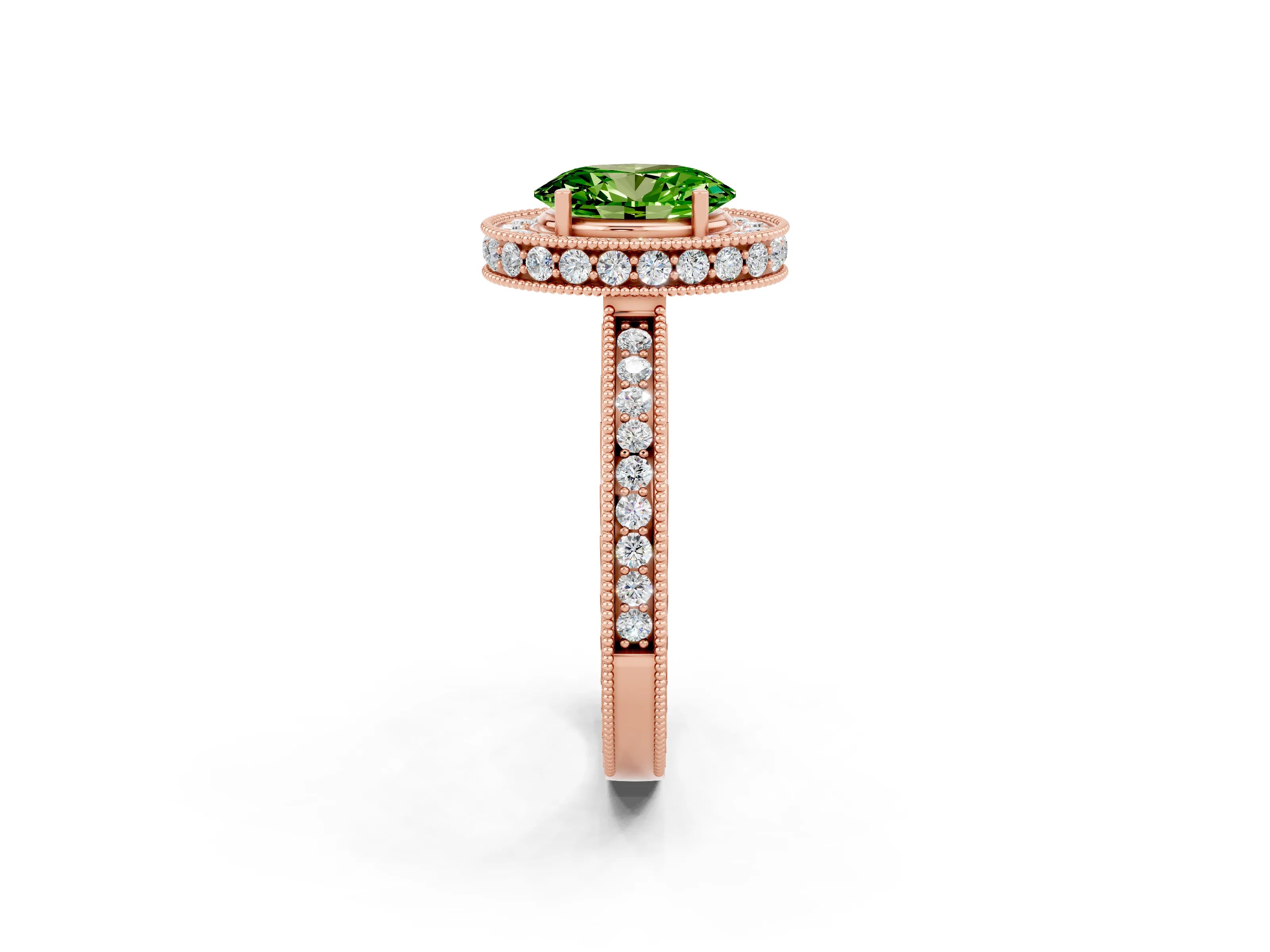 Rose gold Oval Cut Halo Diamond Engagement Ring with Milgrain Pave Band and Four-Prong Setting_2