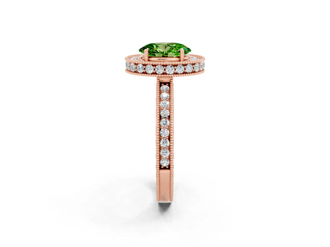 Rose gold Oval Cut Halo Diamond Engagement Ring with Milgrain Pave Band and Four-Prong Setting_2