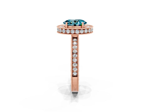Rose gold Oval Cut Halo Diamond Engagement Ring with Milgrain Pave Band and Four-Prong Setting_2