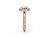 Rose gold Oval Cut Halo Diamond Engagement Ring with Milgrain Pave Band and Four-Prong Setting_2