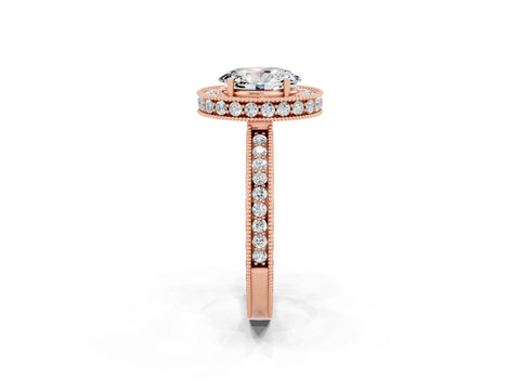 Rose gold Oval Cut Halo Diamond Engagement Ring with Milgrain Pave Band and Four-Prong Setting_2