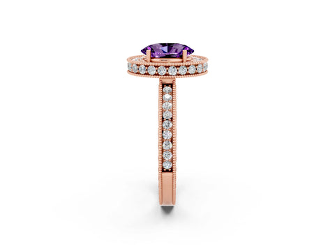 Rose gold Oval Cut Halo Diamond Engagement Ring with Milgrain Pave Band and Four-Prong Setting_2