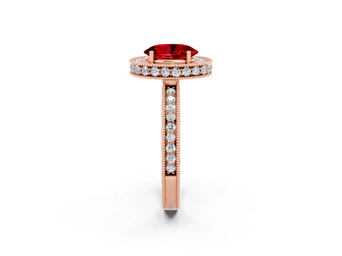 Rose gold Oval Cut Halo Diamond Engagement Ring with Milgrain Pave Band and Four-Prong Setting_2