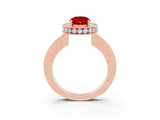 Rose gold Oval Cut Halo Diamond Engagement Ring with Milgrain Pave Band and Four-Prong Setting_3