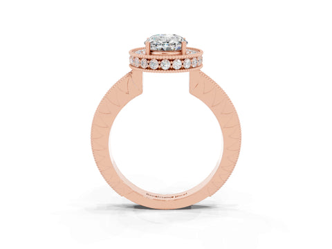 Rose gold Oval Cut Halo Diamond Engagement Ring with Milgrain Pave Band and Four-Prong Setting_3