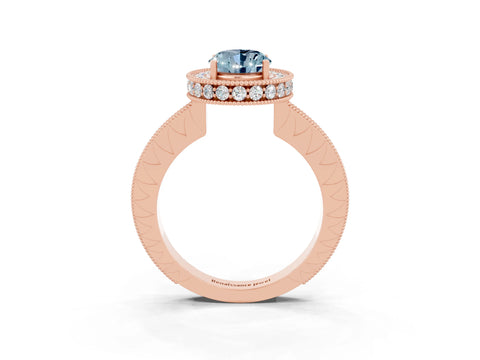 Rose gold Oval Cut Halo Diamond Engagement Ring with Milgrain Pave Band and Four-Prong Setting_3