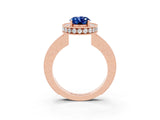 Rose gold Oval Cut Halo Diamond Engagement Ring with Milgrain Pave Band and Four-Prong Setting_3