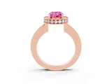 Rose gold Oval Cut Halo Diamond Engagement Ring with Milgrain Pave Band and Four-Prong Setting_3