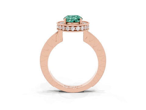 Rose gold Oval Cut Halo Diamond Engagement Ring with Milgrain Pave Band and Four-Prong Setting_3