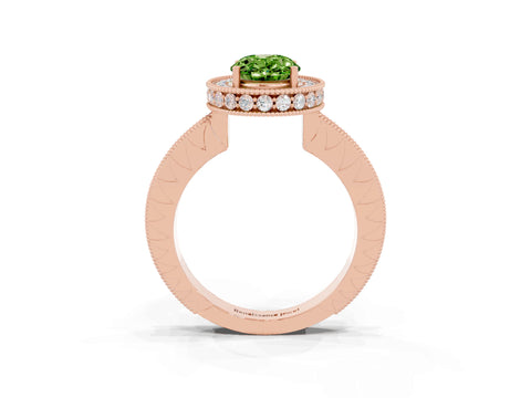 Rose gold Oval Cut Halo Diamond Engagement Ring with Milgrain Pave Band and Four-Prong Setting_3