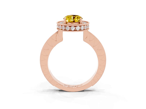 Rose gold Oval Cut Halo Diamond Engagement Ring with Milgrain Pave Band and Four-Prong Setting_3