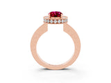 Rose gold Oval Cut Halo Diamond Engagement Ring with Milgrain Pave Band and Four-Prong Setting_3