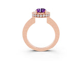 Rose gold Oval Cut Halo Diamond Engagement Ring with Milgrain Pave Band and Four-Prong Setting_3