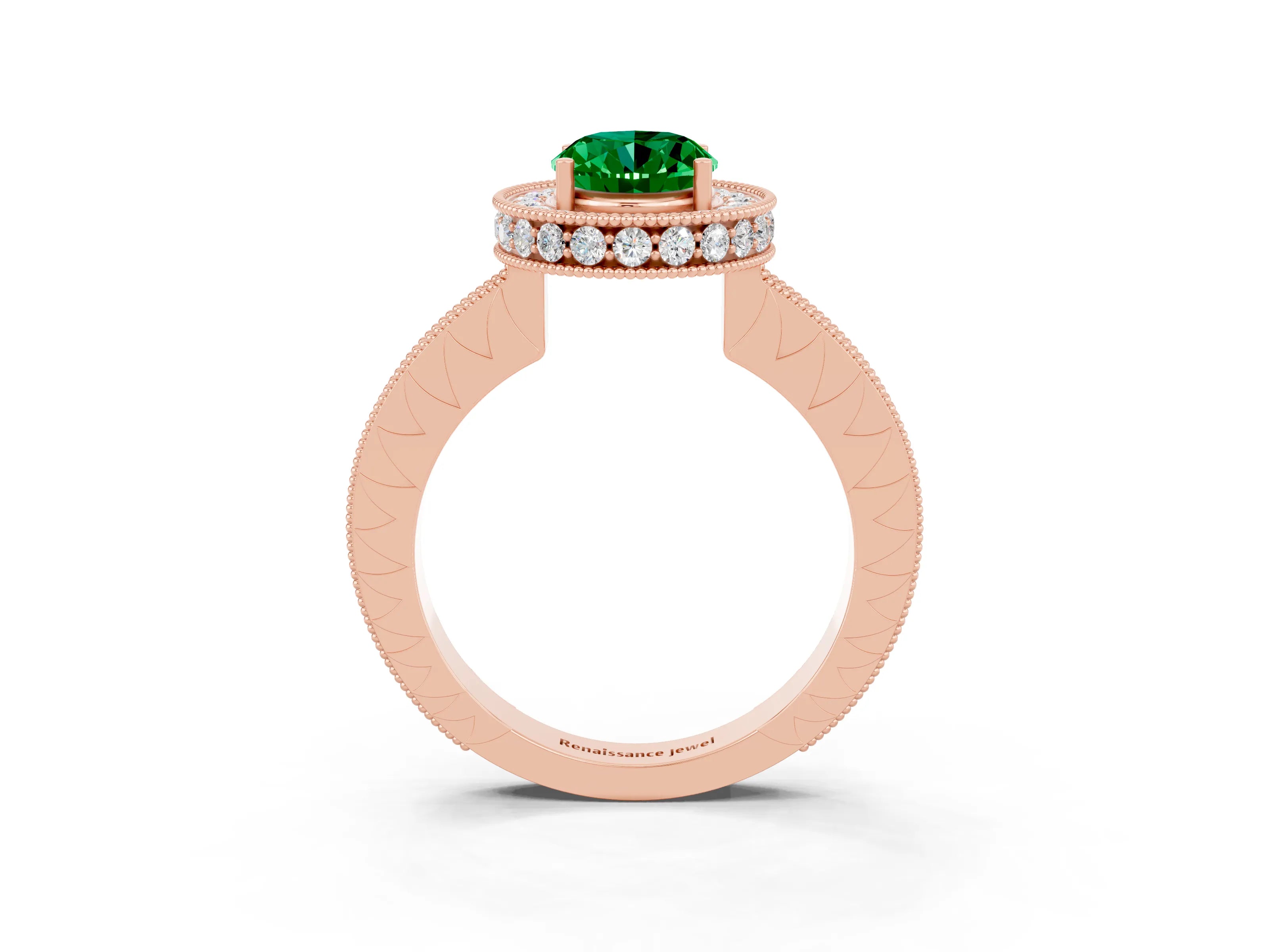 Rose gold Oval Cut Halo Diamond Engagement Ring with Milgrain Pave Band and Four-Prong Setting_3