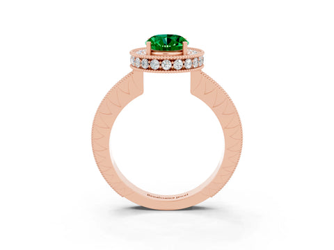 Rose gold Oval Cut Halo Diamond Engagement Ring with Milgrain Pave Band and Four-Prong Setting_3