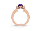 Rose gold Oval Cut Halo Diamond Engagement Ring with Milgrain Pave Band and Four-Prong Setting_3