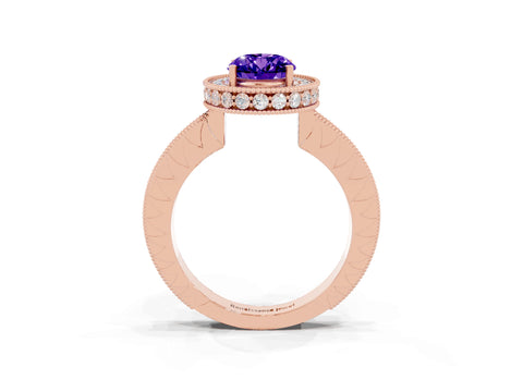 Rose gold Oval Cut Halo Diamond Engagement Ring with Milgrain Pave Band and Four-Prong Setting_3
