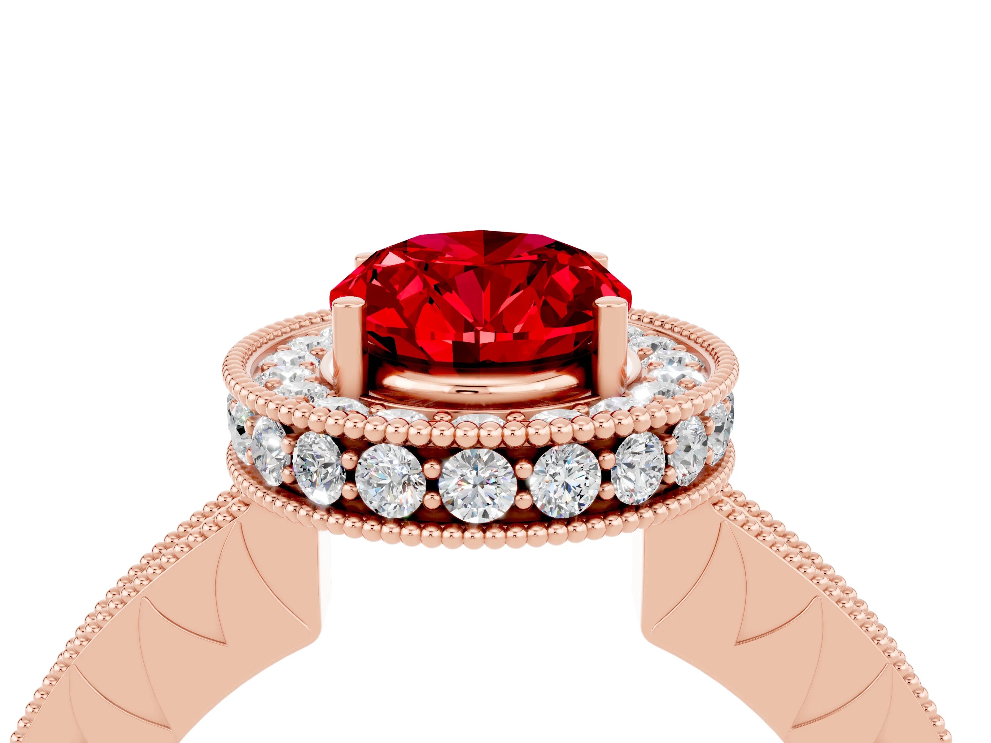 Rose gold Oval Cut Halo Diamond Engagement Ring with Milgrain Pave Band and Four-Prong Setting_4