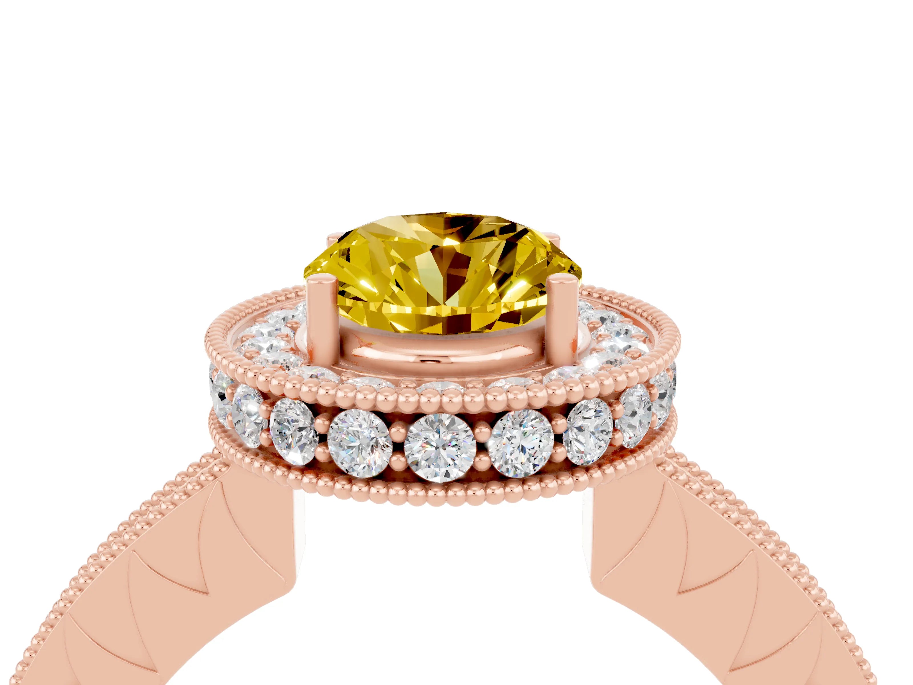 Rose gold Oval Cut Halo Diamond Engagement Ring with Milgrain Pave Band and Four-Prong Setting_4