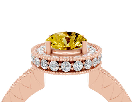 Rose gold Oval Cut Halo Diamond Engagement Ring with Milgrain Pave Band and Four-Prong Setting_4
