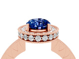 Rose gold Oval Cut Halo Diamond Engagement Ring with Milgrain Pave Band and Four-Prong Setting_4