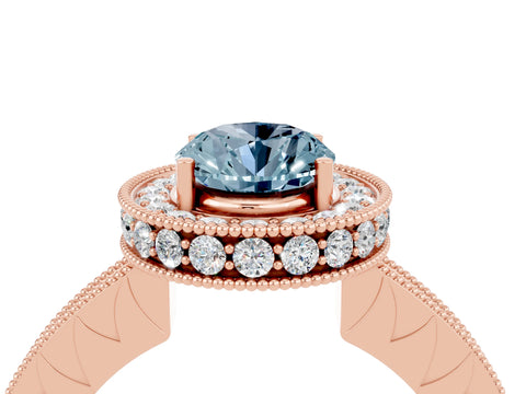 Rose gold Oval Cut Halo Diamond Engagement Ring with Milgrain Pave Band and Four-Prong Setting_4