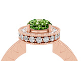Rose gold Oval Cut Halo Diamond Engagement Ring with Milgrain Pave Band and Four-Prong Setting_4