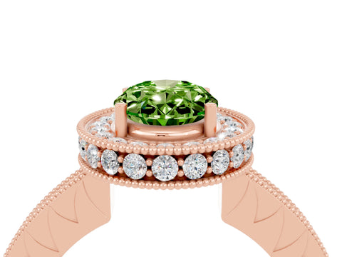 Rose gold Oval Cut Halo Diamond Engagement Ring with Milgrain Pave Band and Four-Prong Setting_4