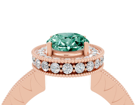 Rose gold Oval Cut Halo Diamond Engagement Ring with Milgrain Pave Band and Four-Prong Setting_4