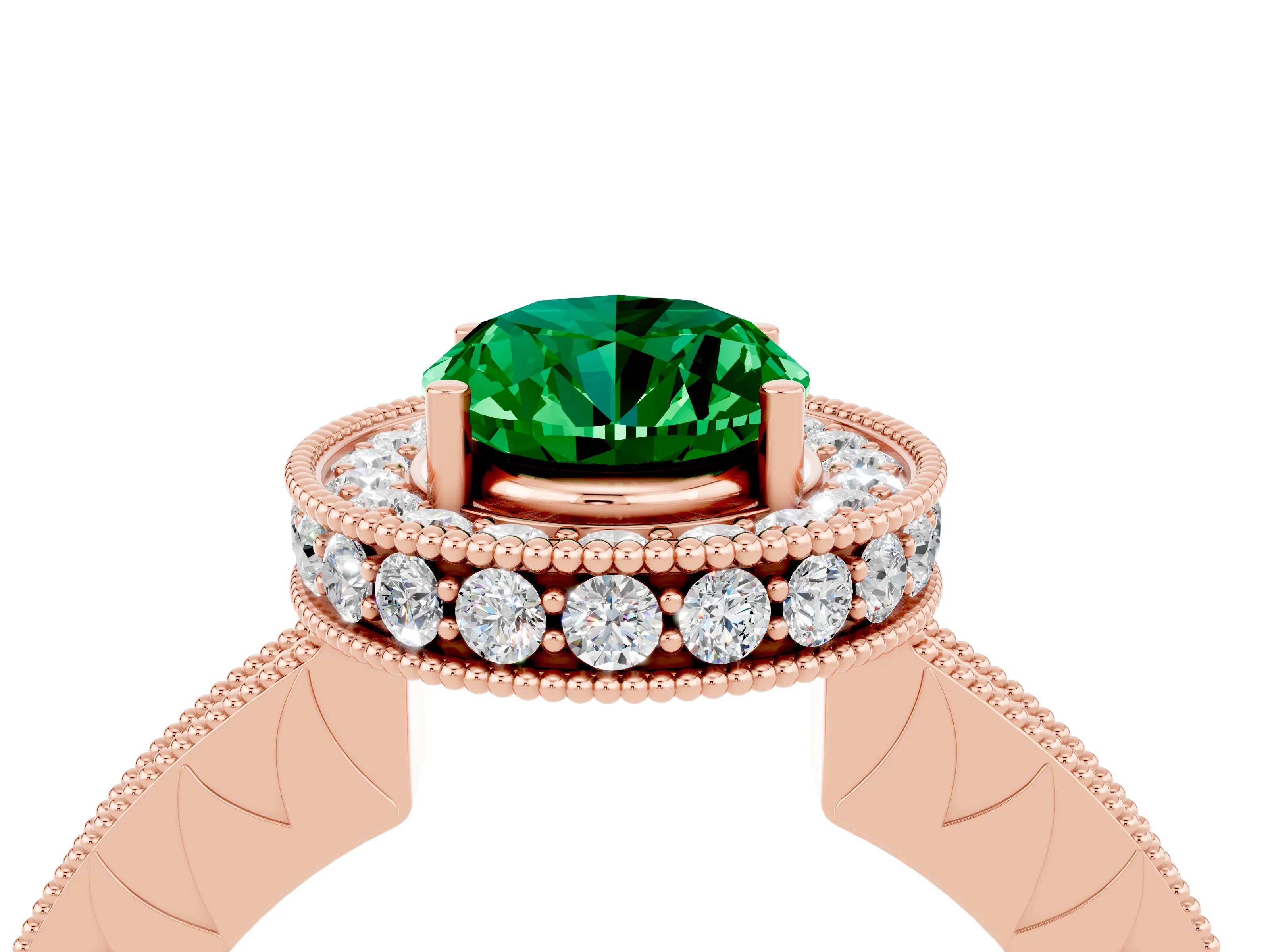 Rose gold Oval Cut Halo Diamond Engagement Ring with Milgrain Pave Band and Four-Prong Setting_4