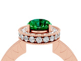 Rose gold Oval Cut Halo Diamond Engagement Ring with Milgrain Pave Band and Four-Prong Setting_4