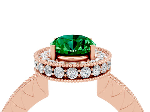 Rose gold Oval Cut Halo Diamond Engagement Ring with Milgrain Pave Band and Four-Prong Setting_4