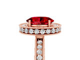 Rose gold Oval Cut Halo Diamond Engagement Ring with Milgrain Pave Band and Four-Prong Setting_5