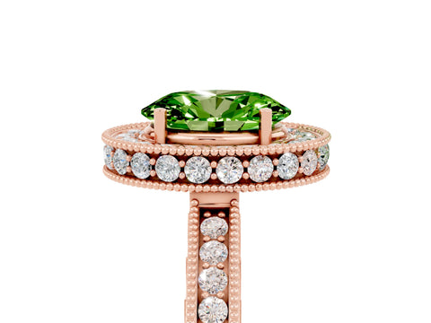 Rose gold Oval Cut Halo Diamond Engagement Ring with Milgrain Pave Band and Four-Prong Setting_5