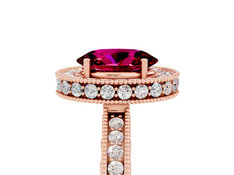 Rose gold Oval Cut Halo Diamond Engagement Ring with Milgrain Pave Band and Four-Prong Setting_5