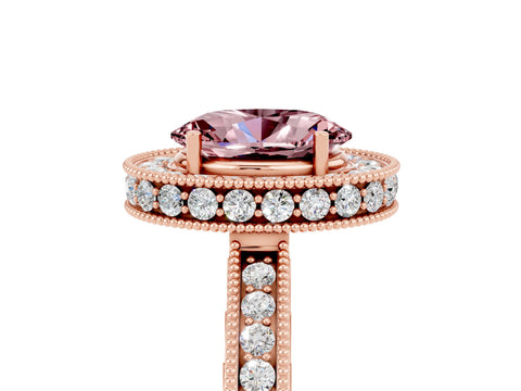 Rose gold Oval Cut Halo Diamond Engagement Ring with Milgrain Pave Band and Four-Prong Setting_5