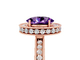 Rose gold Oval Cut Halo Diamond Engagement Ring with Milgrain Pave Band and Four-Prong Setting_5