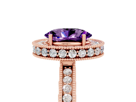 Rose gold Oval Cut Halo Diamond Engagement Ring with Milgrain Pave Band and Four-Prong Setting_5