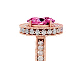 Rose gold Oval Cut Halo Diamond Engagement Ring with Milgrain Pave Band and Four-Prong Setting_5
